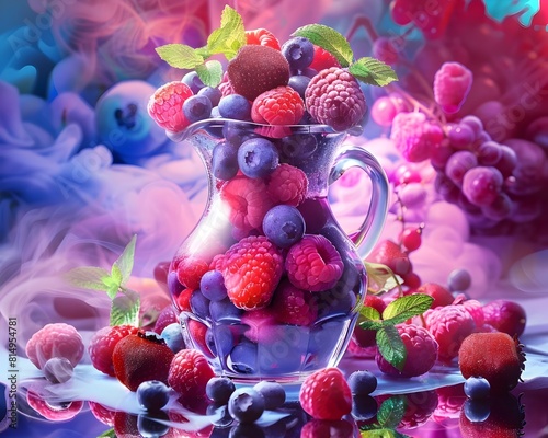 Vivid BerryFlavored Chewables in a Glass Carafe Surreal Dream Expression photo