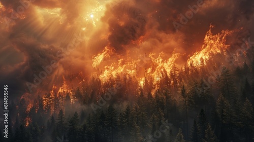 Intense Wildfire Ravaging Forest