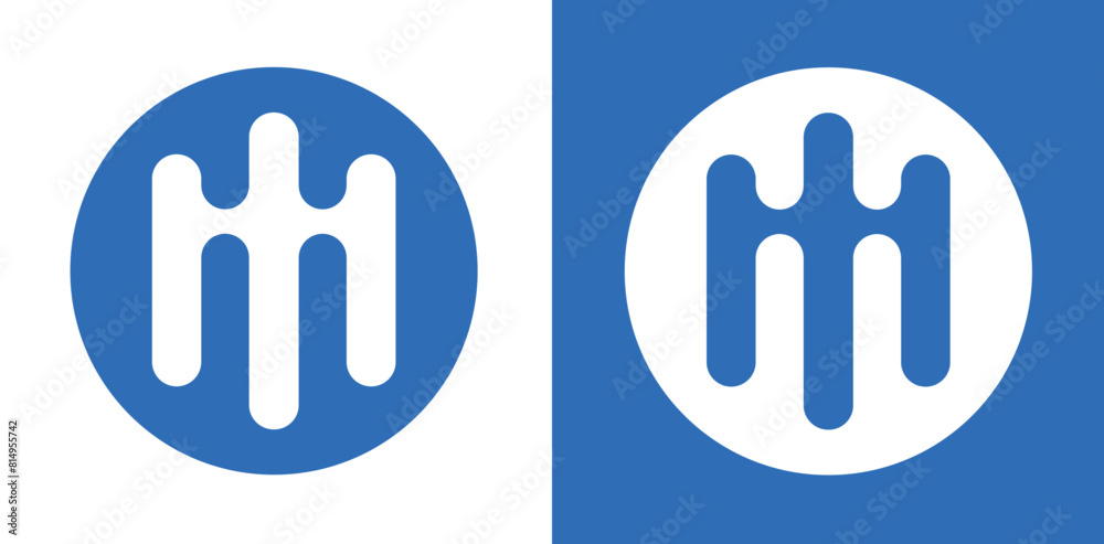 M symbol in minimalist style with blue and white background M symbol in minimalist style with blue and white background