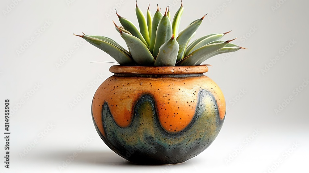 Agave attenuata in a ceramic pot with a colorful glaze Agave attenuata in a ceramic pot with a colorful glaze