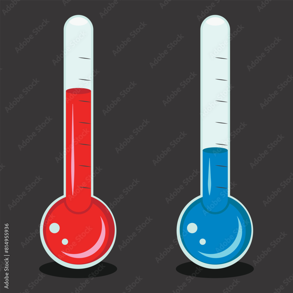 Set of glass thermometers. Flat design Set of glass thermometers. Flat design