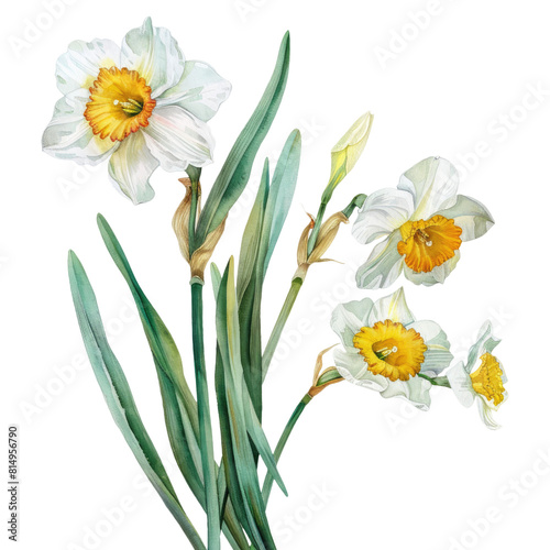Watercolor dafodil Flowers Clipart. Floral Bouquets. Watercolor flowers with transparent background photo