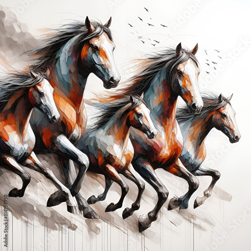 Horses running in watercolor painting Horse painting
