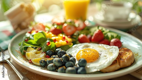 Lush vegan breakfast plate, soft morning light, closeup, vibrant colors