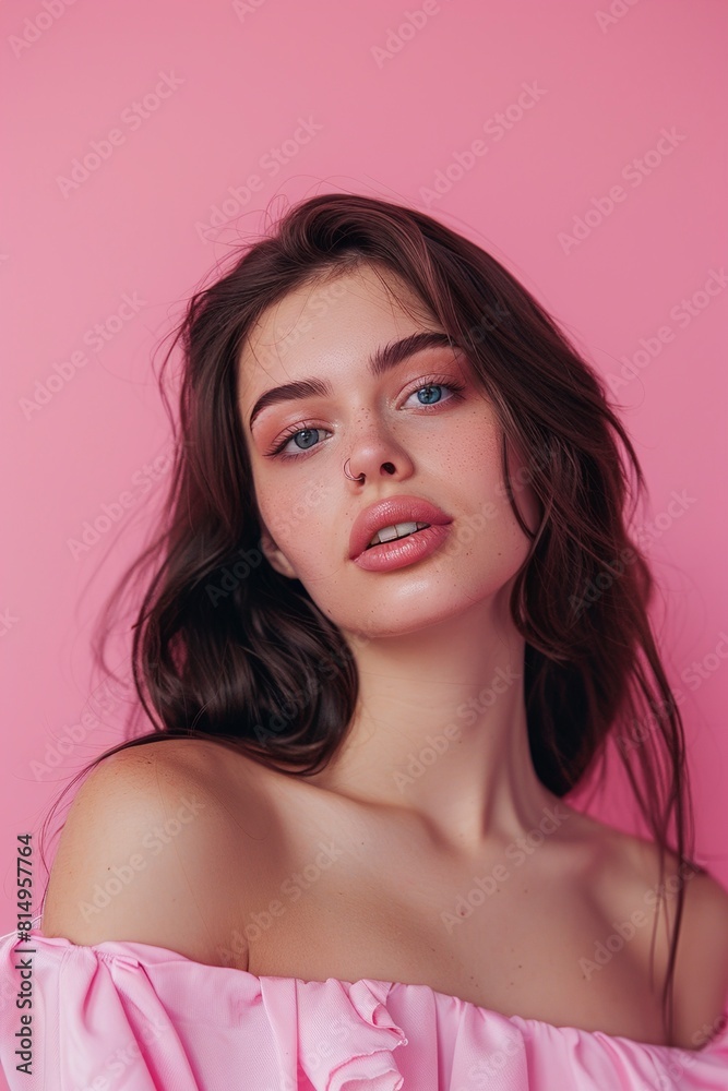 Portrait of beautiful woman on pink background Portrait of beautiful woman on pink background