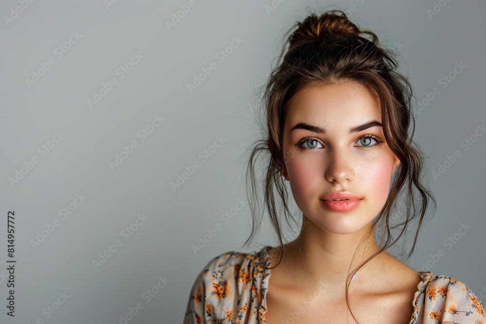 Portrait of beautiful young woman on light gray background Portrait of beautiful young woman on light gray background