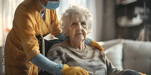 Providing In-Home Healthcare to an Elderly Woman in a Wheelchair. Concept Assisting Elderly, Wheelchair Care, In-Home Healthcare, Senior Support, Companion Care photo