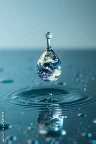 Earth shaped water droplet concept for water conservation with ample space for text placement