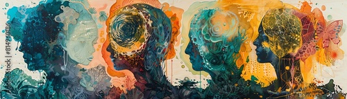 An abstract garden featuring surreal humanoid figures