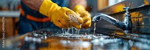 male Japanese plumber installing a new faucet in a modern bathroom