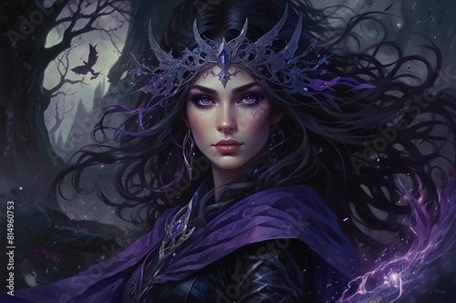 Bewitchingly Alluring Enchantress: Vibrant Animated Painting of Fantasy Witch