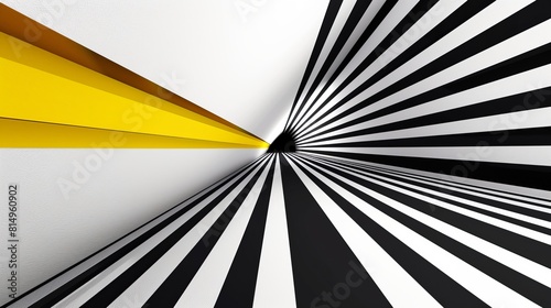 Fototapeta Naklejka Na Ścianę i Meble -  3D black and white lines in perspective with yellow elements abstract vector background, linear perspective illustration art, road to horizon