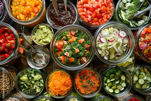 Salad bar with different fresh ingredients photo