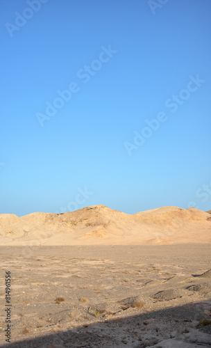 Egypt desert landscape with a blue sky.