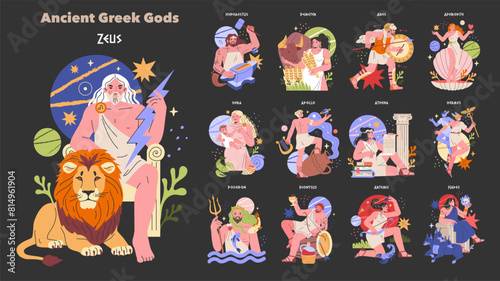 Ancient Greek Gods. Flat Vector Illustration