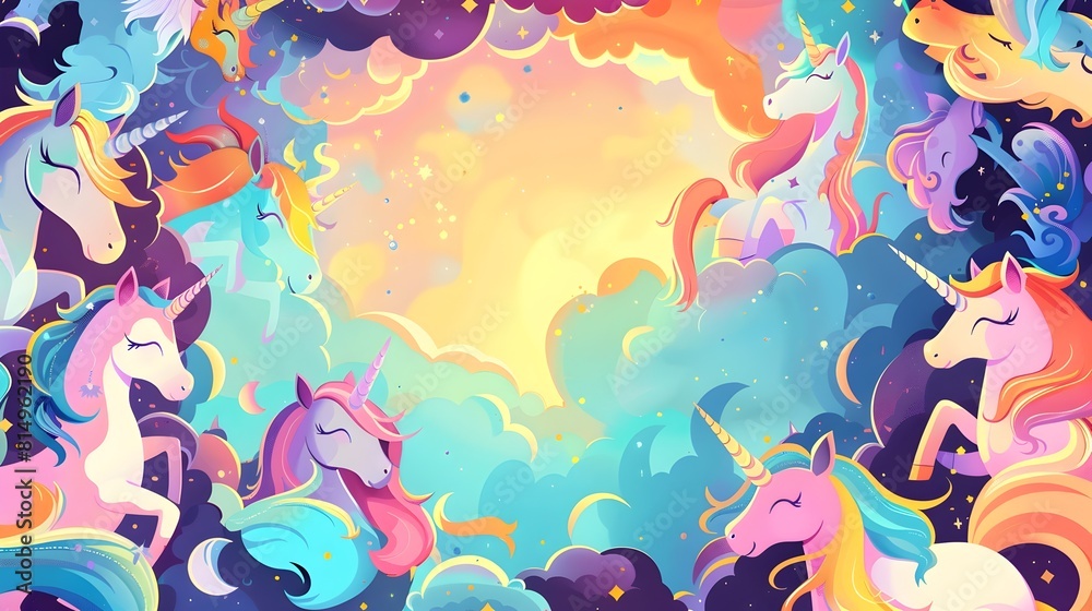 Fototapeta premium Dreamy Unicorn Realm of Cosmic Enchantment and Whimsical Celestial Landscapes