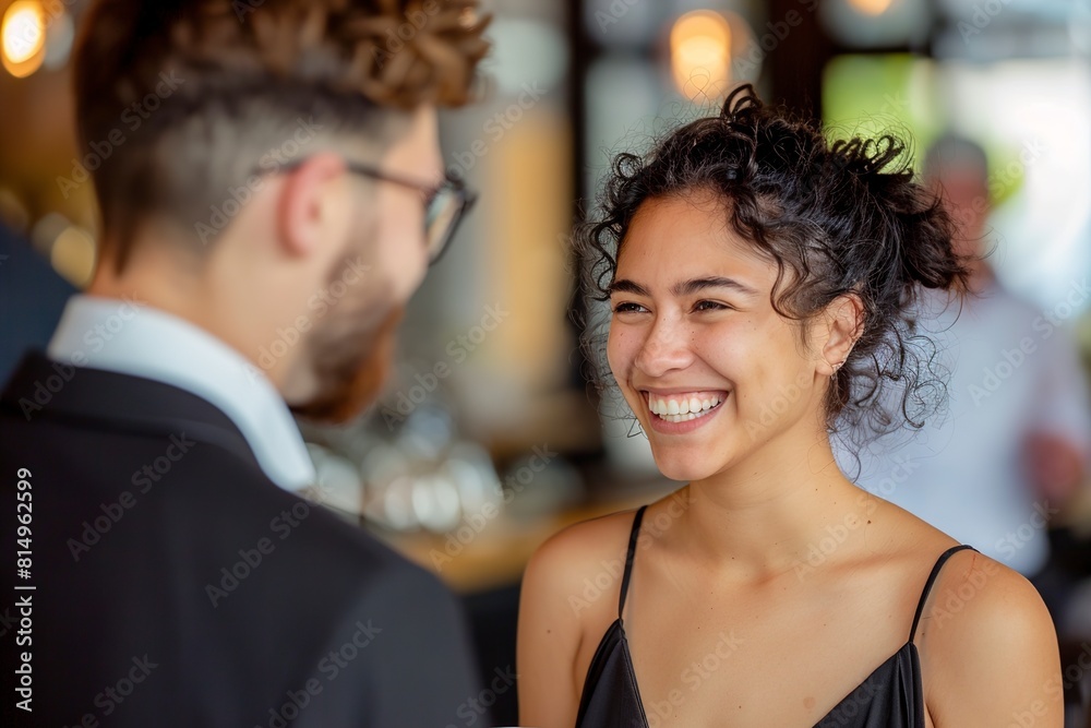 Smiling wedding planner having discussion Smiling wedding planner having discussion