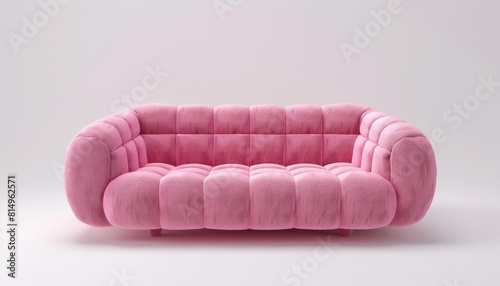 Cherry-red and bubblegum pink 3d sofa on white background, isolated for architectural use, minimal and realistic design.