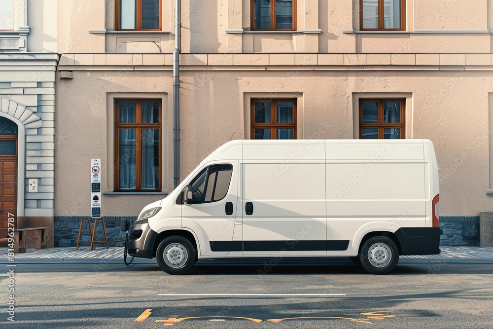 Side view of sustainable electric van standing Side view of sustainable electric van standing