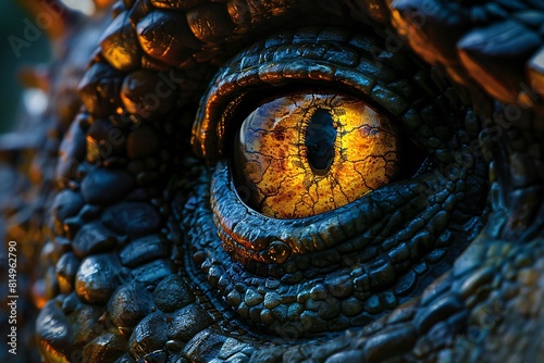 Close up image of the yellow eye in a dinosaur, high quality, high resolution
