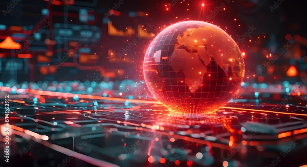 Digital globe with interactive language pathways, symbolizing global communication Digital globe with interactive language pathways, symbolizing global communication