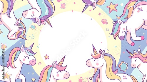 Colorful Cartoon Unicorns and Rainbows in Whimsical Fantasy Scene