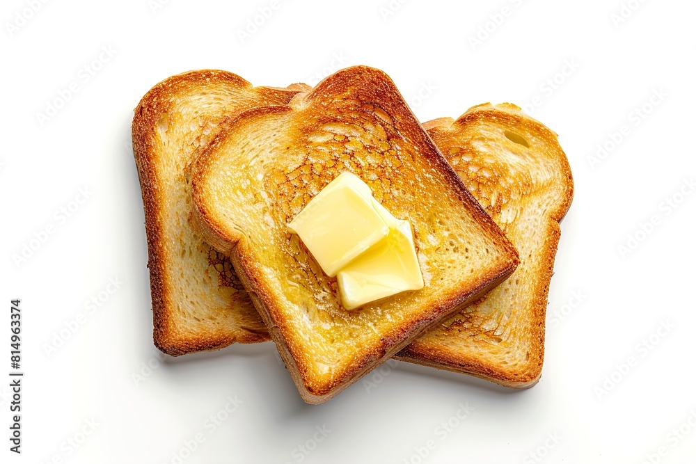 Tasty toasts with butter on white background
