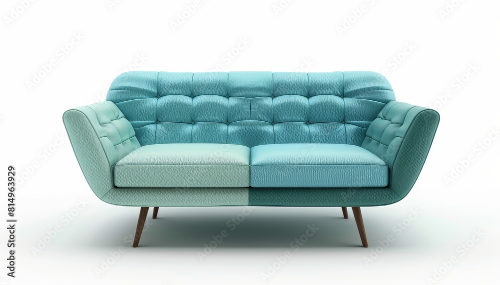 3D render minimalist Sailor Blue and Mint sofa on white background, perfect for architectural design. 3D render minimalist Sailor Blue and Mint sofa on white background, perfect for architectural design.