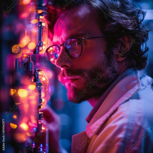 male physicist studying the behavior of atoms in a BoseEinstein condensate