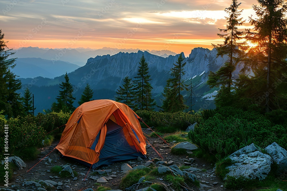 Tent, mountains, sunset, and sunrise, high quality, high resolution