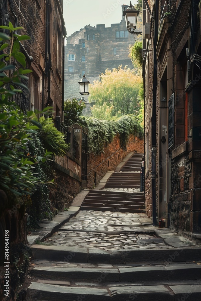 Fototapeta premium edinburgh-empty alley steps