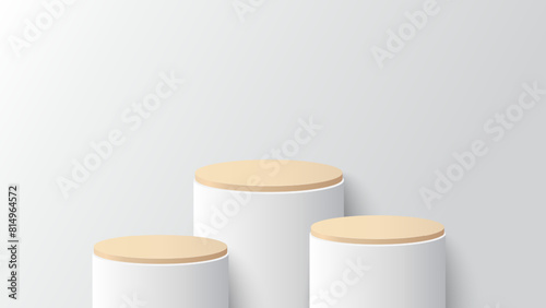 Beige podium platform to show product on white background. White minimal scene for product display presentation. Vector illustration