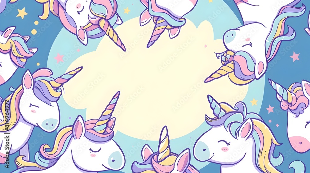 Whimsical Unicorn and Celestial Creatures in Pastel Fantasy Backdrop