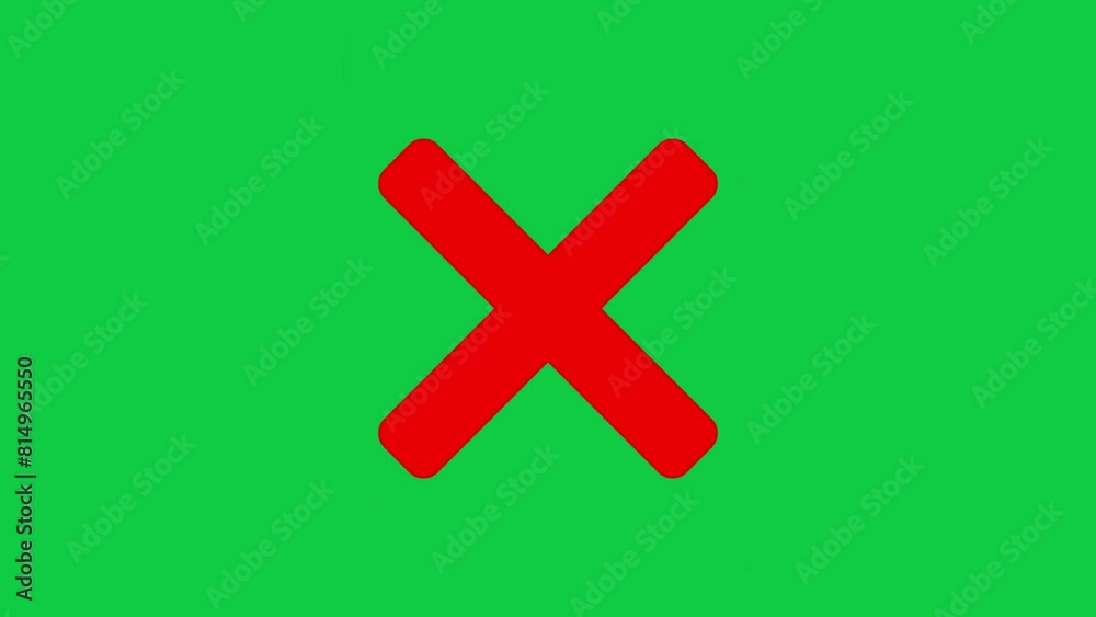 Red cross symbol. Wrong sign red cross icon. Animation on wrong cross green screen background.