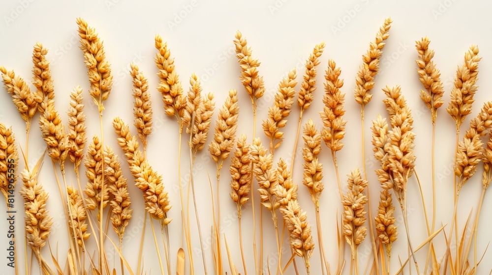 A tight shot of wheat bunches against a pristine white backdrop, featuring foreground stalks A tight shot of wheat bunches against a pristine white backdrop, featuring foreground stalks