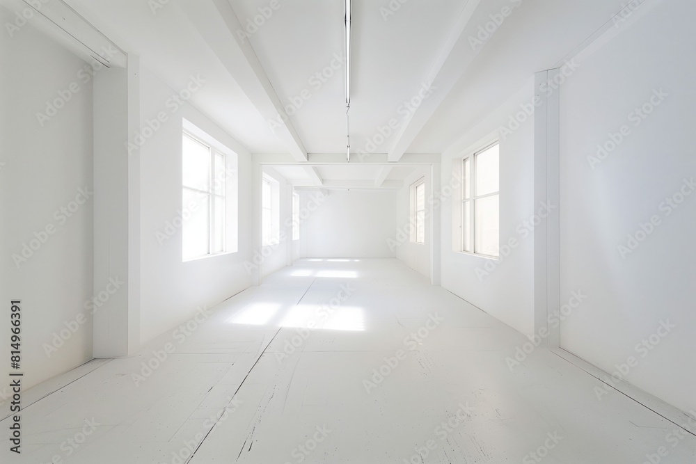 Fototapeta premium Bright, empty exhibition space, mockup canvas