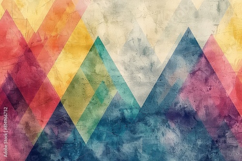 Artistic Aged Watercolor Triangles with Gradient Transition Across Colorful Spectrum for Modern Decor.