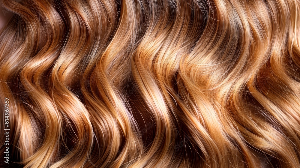 A side view of wavy hair with light browning and golden blonde hues in close-up, displaying its textured appearance A side view of wavy hair with light browning and golden blonde hues in close-up, displaying its textured appearance