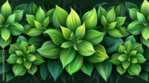  A tight shot of verdant leaves against a black backdrop  framed by a green border in the center