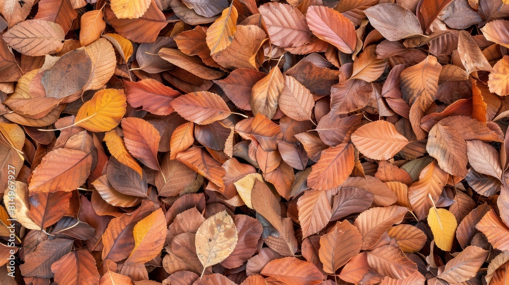 A collection of leaves spread out on the ground in various shades of brown, yellow, and green A collection of leaves spread out on the ground in various shades of brown, yellow, and green