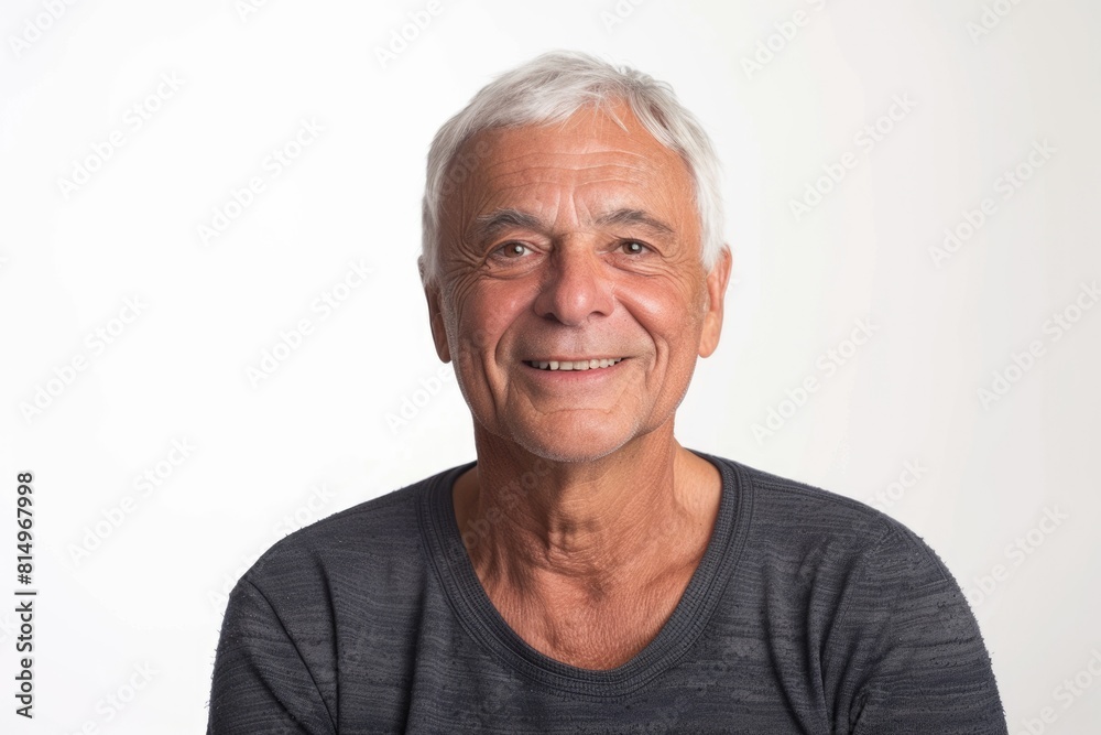 Adult Background. Senior Portrait of Smiling Man with White Hair and Wrinkles on White Studio Adult Background. Senior Portrait of Smiling Man with White Hair and Wrinkles on White Studio