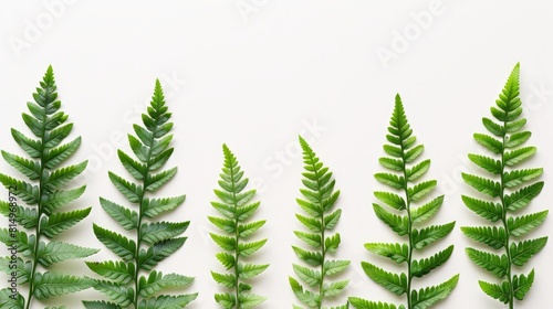  A collection of green leaves arranged atop a pristine white table  adjacent to one another on a white surface