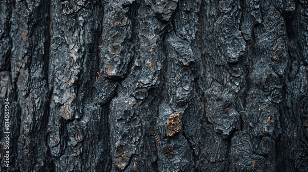  A tight shot of tree bark featuring a bird atop