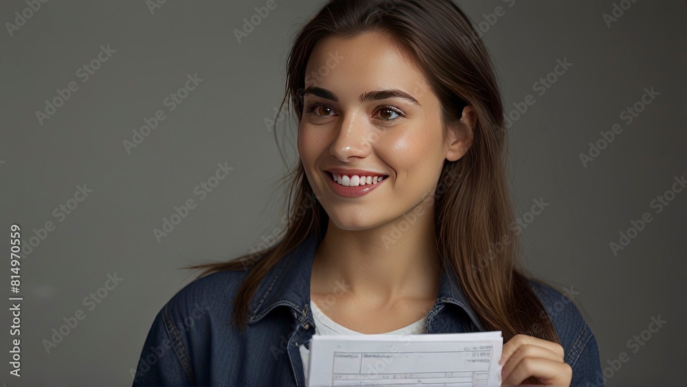 Confident 25-Year-Old Film Producer with Papers in Hand, Blushing Smile.