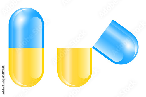 Yellow blue pill medicine capsules clipart, health illustration
