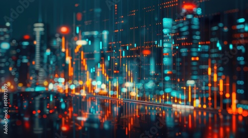 Global Market. Business Concept of Double Exposure Stock Market Data Trends with Night City