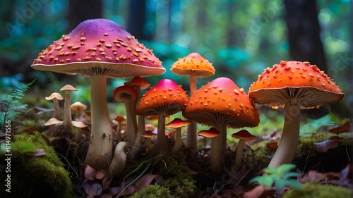 A magical forest filled with vibrant  otherworldly mushrooms of all shapes and sizes  each one unique and bursting with color.