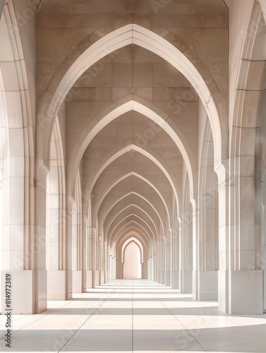 Stone arches create a rhythm of light and shadow  evoking serenity and grandeur
