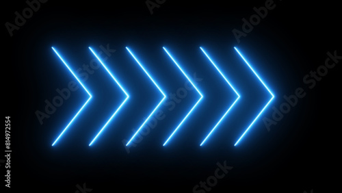 Obraz na plátne Blue neon single line directional right blinking arrow animation