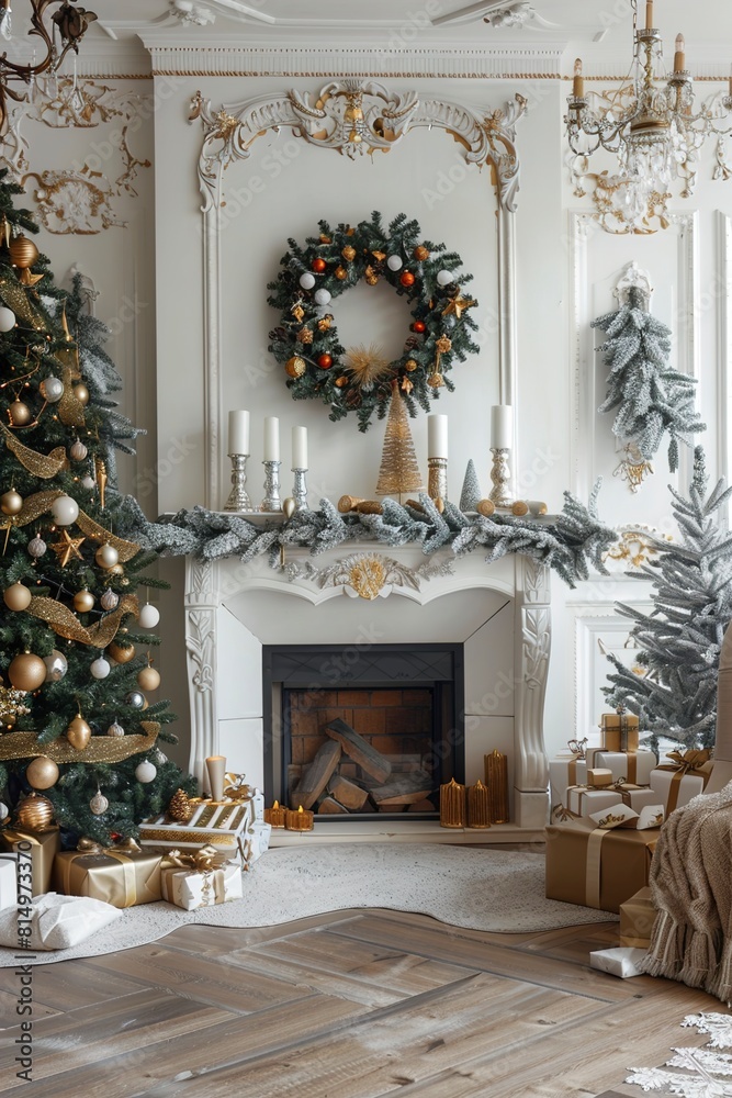 Beautiful Christmas interior with Christmas tree